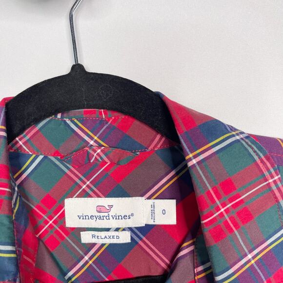 Vineyard Vines Womens 0 Red Green Merry Plaid Chilmark Relaxed Button Down Shirt - Picture 6 of 8